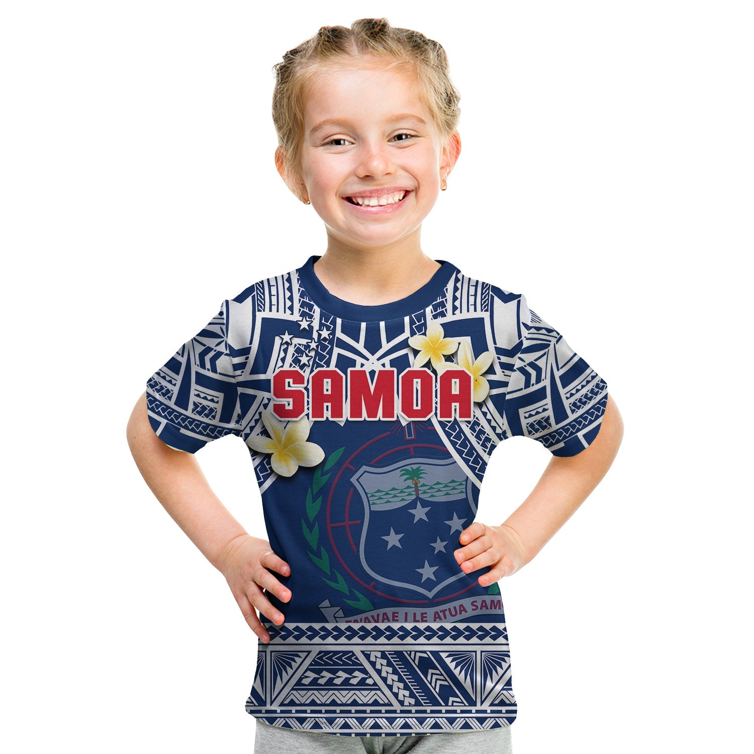 Samoa T Shirt KID Samoan Plumeria Flowers Mix Polynesian Pattern LT14 Youth XL Size14 - Polynesian Pride