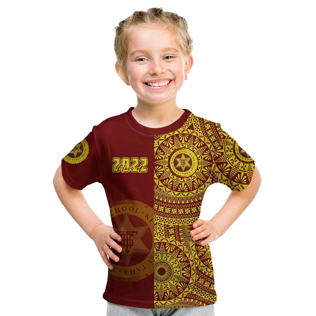 (Custom Text And Number) Tonga High School T Shirt KID Class Of Year Tongan Ngatu Pattern LT14 - Polynesian Pride