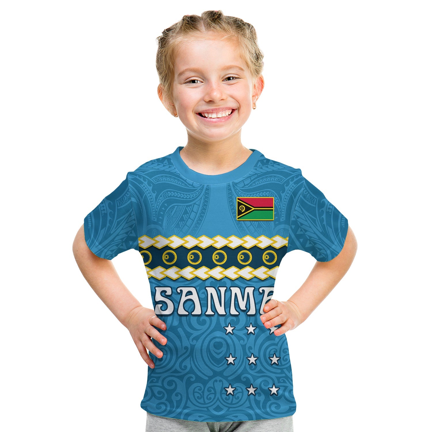 (Custom Personalised) Sanma Province T Shirt KID Vanuatu Pig Tusk Polynesian Flag Style LT14 - Polynesian Pride