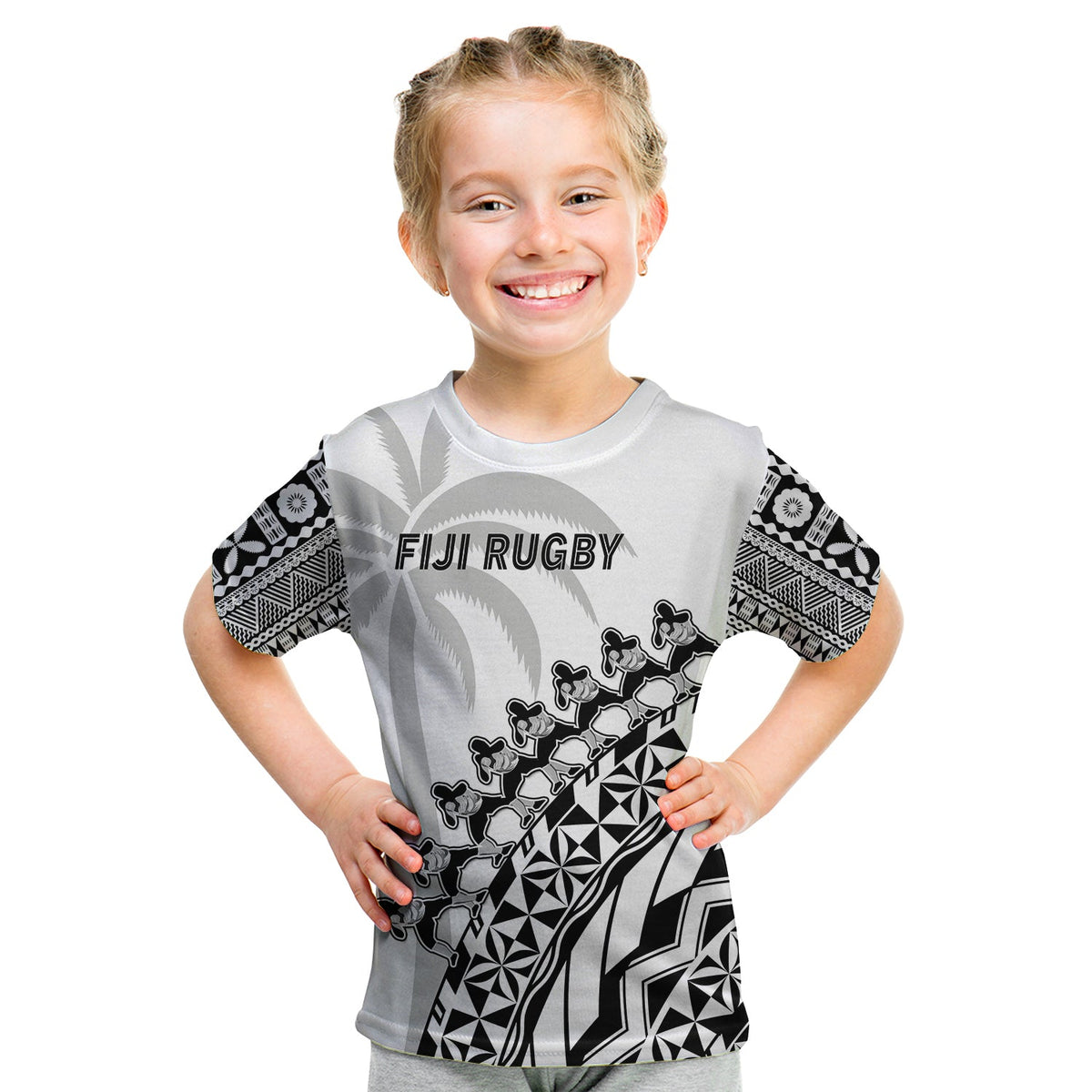 (Custom Text and Number) Fiji Rugby T Shirt Fijian Cibi Dance Tapa Pattern White LT14 - Polynesian Pride