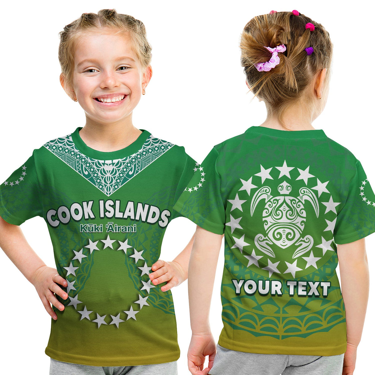 Cook Islands T Shirt KID Circle Pattern Mix Sea Turtle Green Version LT14 Youth XL Size14 - Polynesian Pride