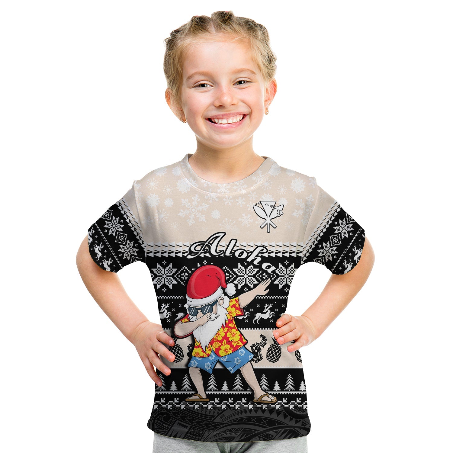 (Custom Personalised) Hawaii Mele Kalikimaka T Shirt KID Dabbing Santa Black Merry Christmas LT14 Youth XL Size14 - Polynesian Pride