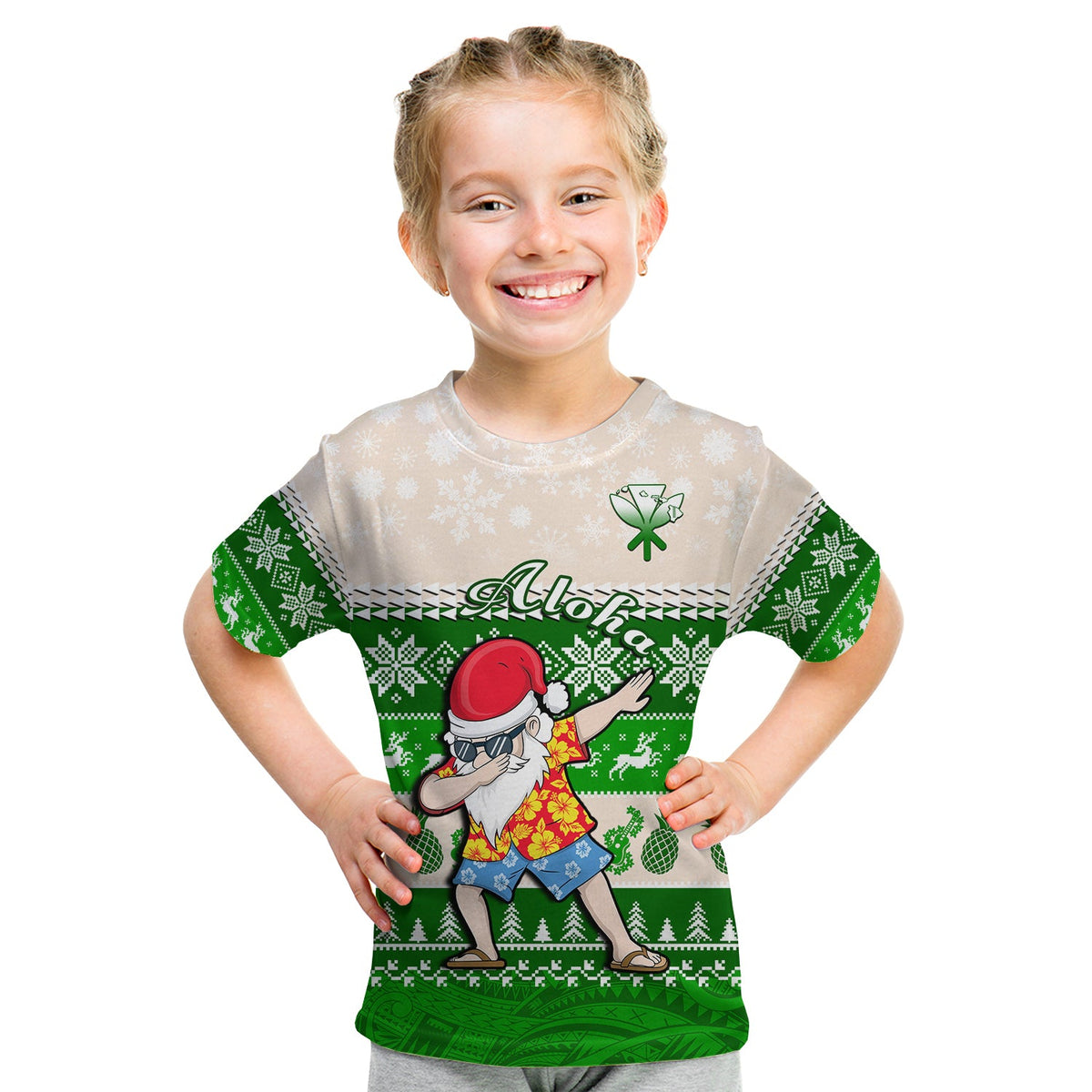 (Custom Personalised) Hawaii Mele Kalikimaka T Shirt KID Dabbing Santa Green Merry Christmas LT14 Youth XL Size14 - Polynesian Pride