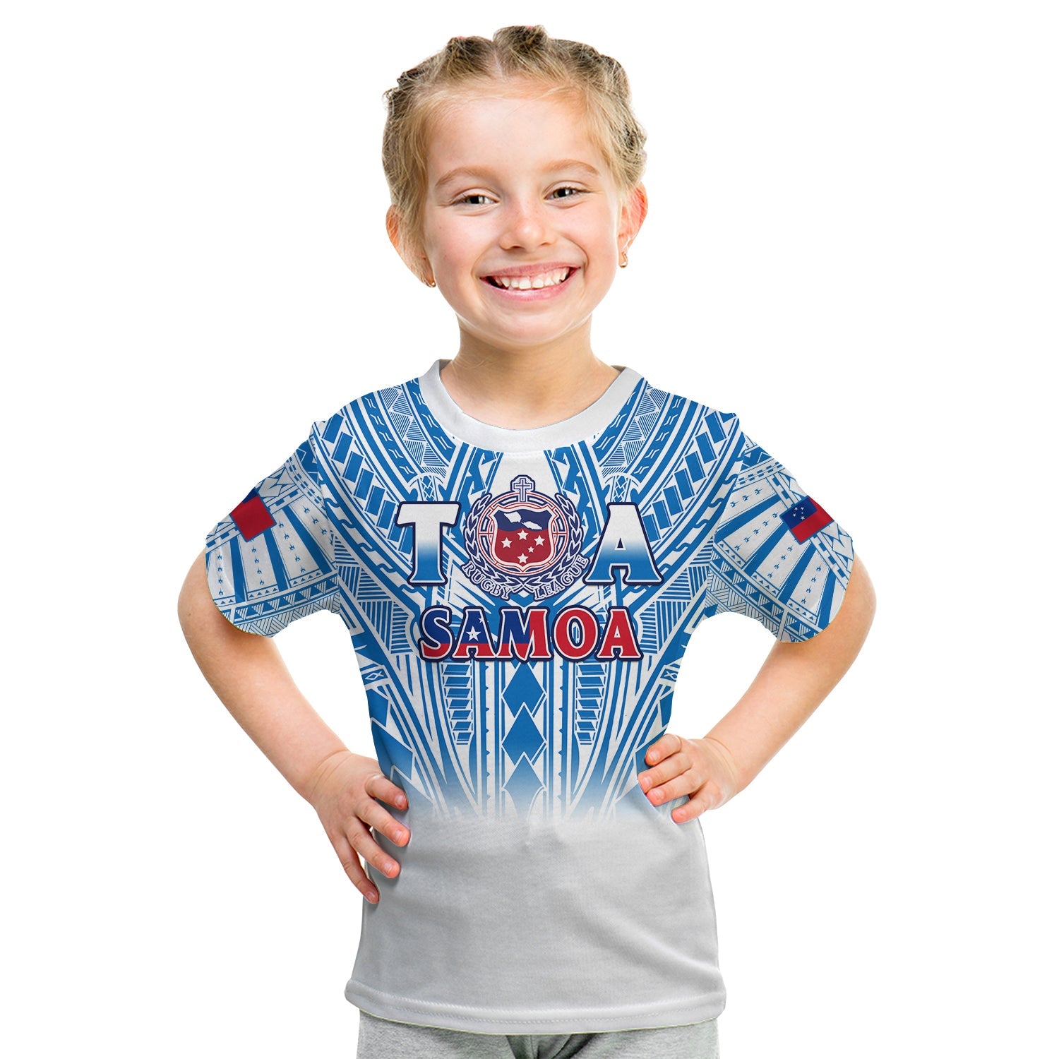 Samoa Rugby T Shirt KID Toa Samoa Polynesian Pacific White Version LT14 Youth XL Size14 - Polynesian Pride