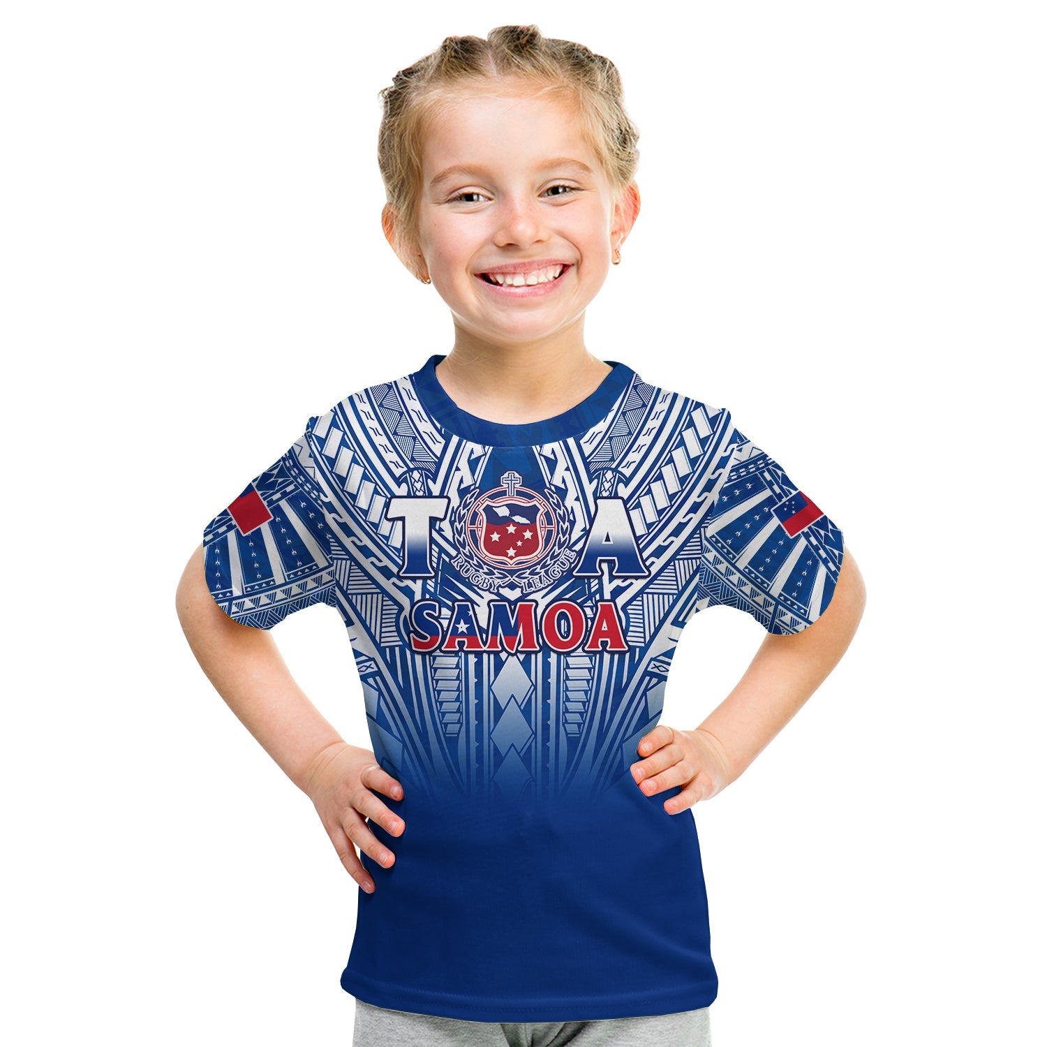 Samoa Rugby T Shirt KID Toa Samoa Polynesian Pacific Navy Version LT14 Youth XL Size14 - Polynesian Pride