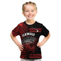 Hawaii T Shirt KID Kakau Warrior Helmet Gradient Red Polynesian LT14 Youth XL Size14 - Polynesian Pride