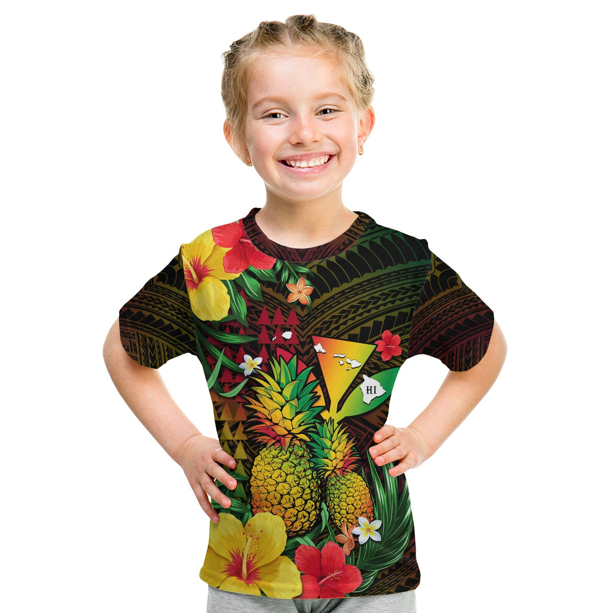 (Custom Personalised) Hawaii T Shirt KID Pineapple Mix Kakau Reggae Kanaka LT14 Youth XL Size14 - Polynesian Pride