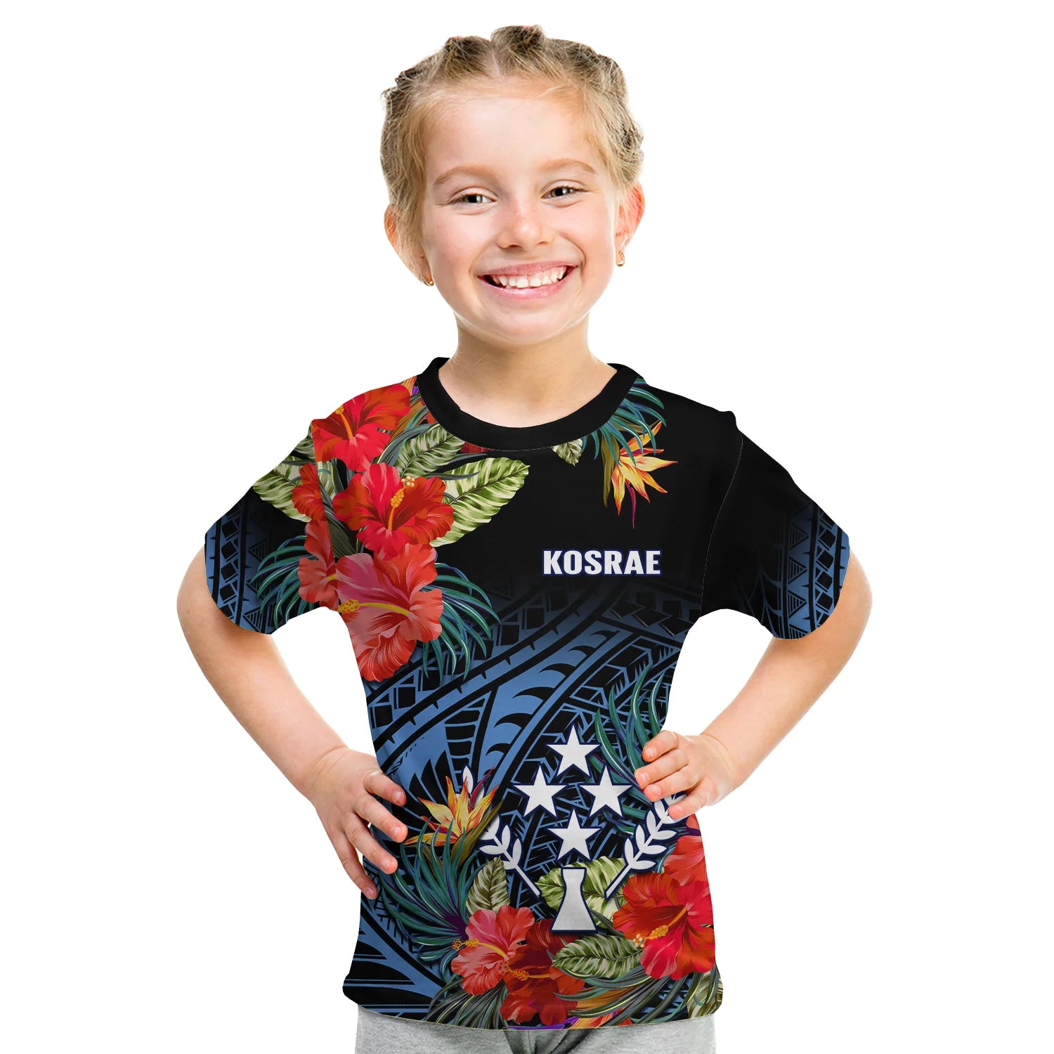 (Custom Personalised) Kosrae State T Shirt KID FSM Hibiscus Flowers Mix Polynesian LT14 Youth XL Size14 - Polynesian Pride