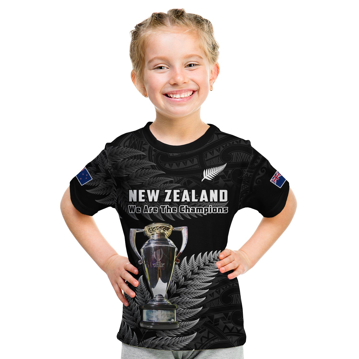 New Zealand 2022 Rugby T Shirt KID Black Fern Proud Champions RWC LT14 Youth XL Size14 - Polynesian Pride