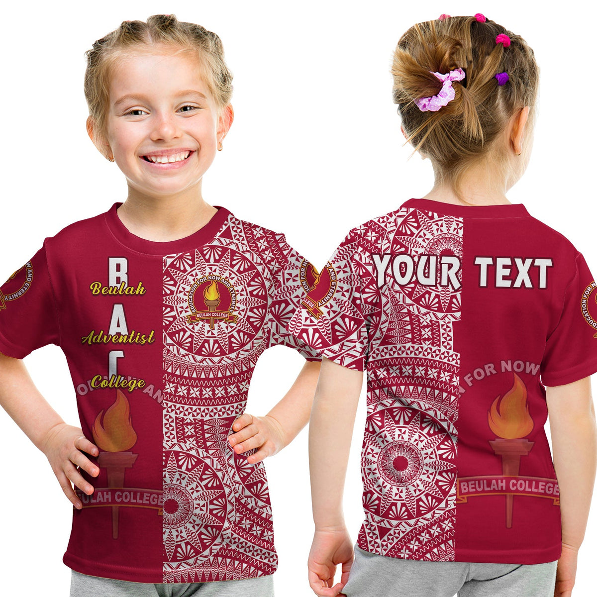 (Custom Personalised) Beulah Tonga College T Shirt KID Tongan Ngatu Pattern LT14 Youth XL Size14 - Polynesian Pride