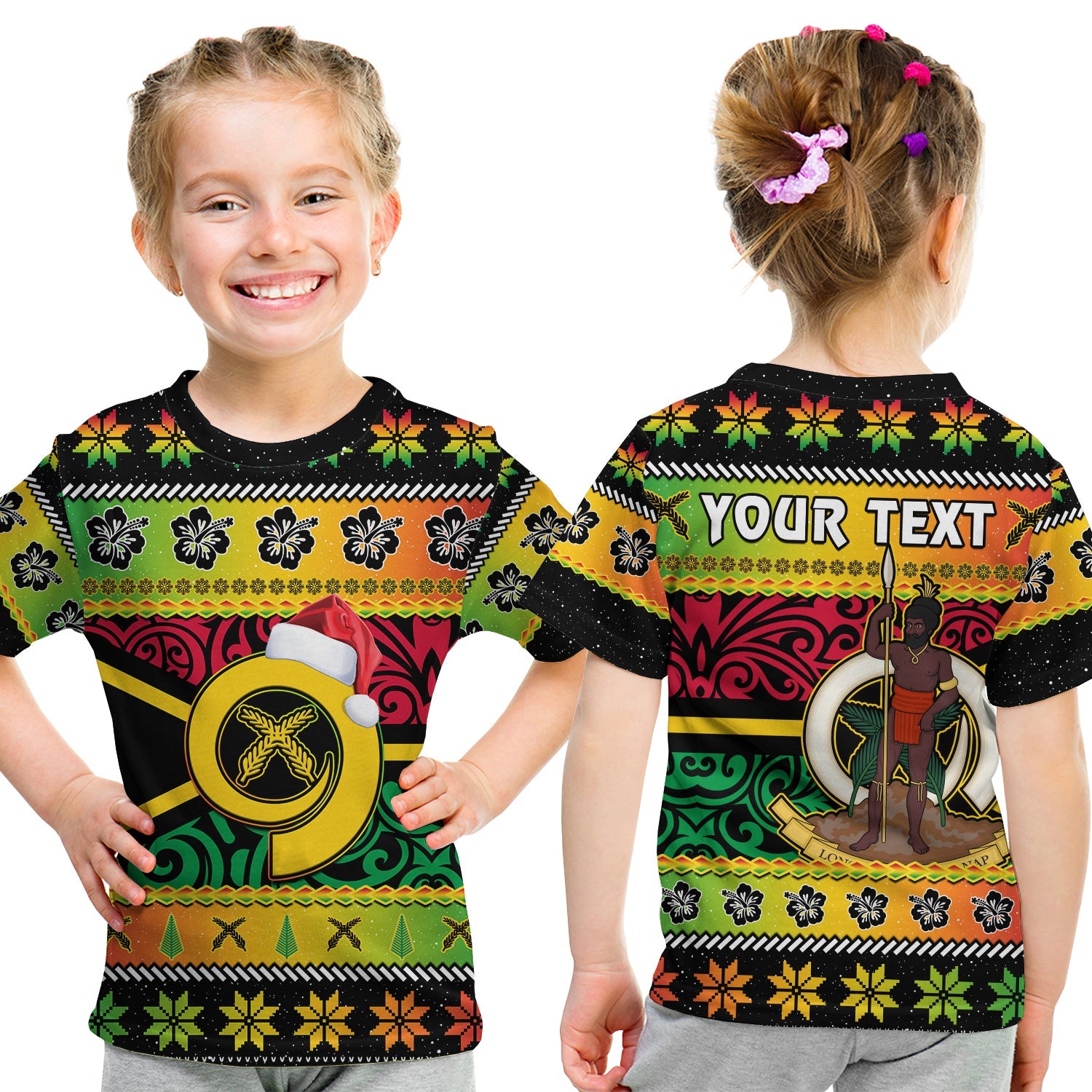 (Custom Personalised) Vanuatu Christmas T Shirt KID Pig Tusk Polynesian Joyeux Noel Flag Art LT14 Youth XL Size14 - Polynesian Pride