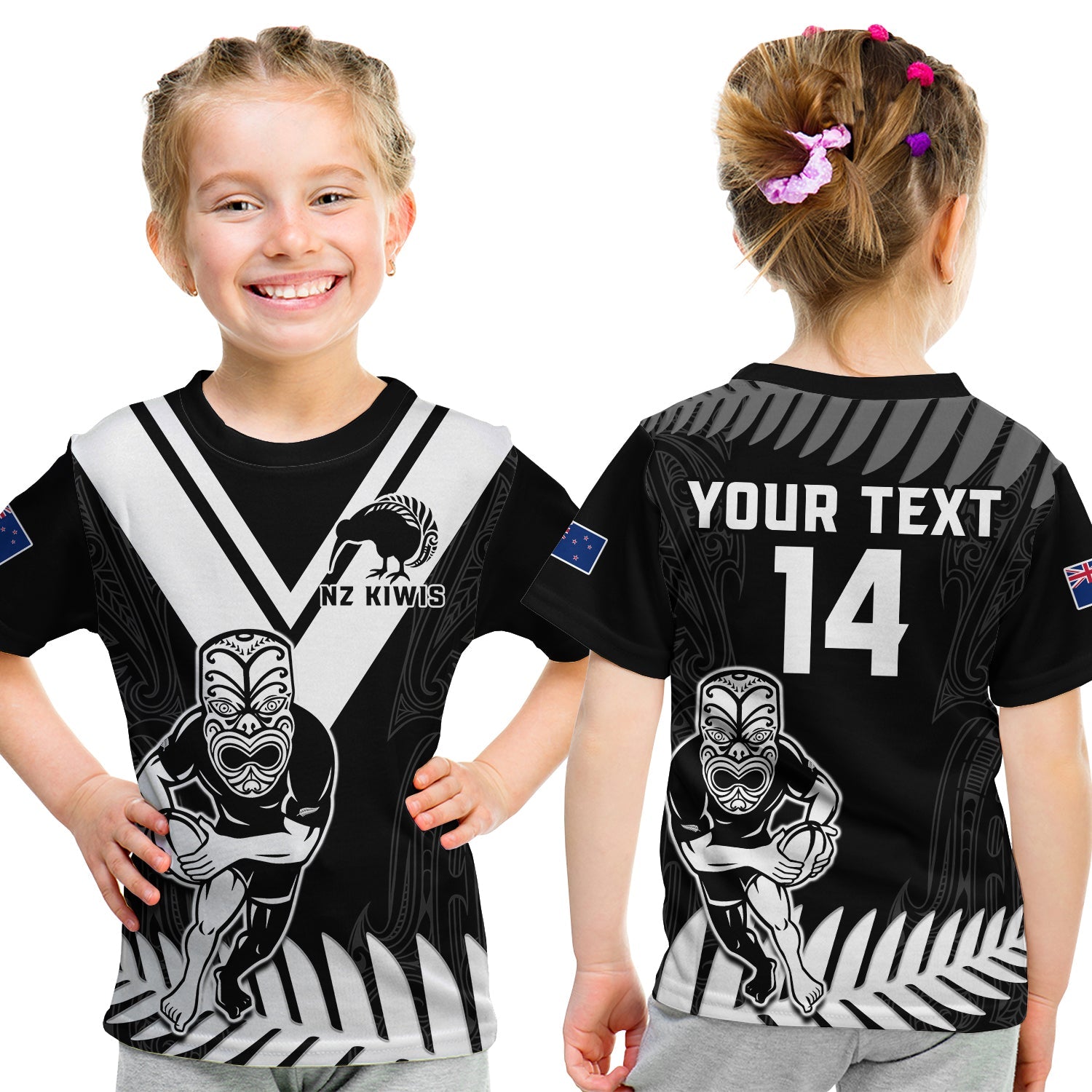 (Custom Text And Number) New Zealand Silver Fern Rugby T Shirt KID NZ Kiwi Pacific Maori Sporty LT14 Youth XL Size14 - Polynesian Pride