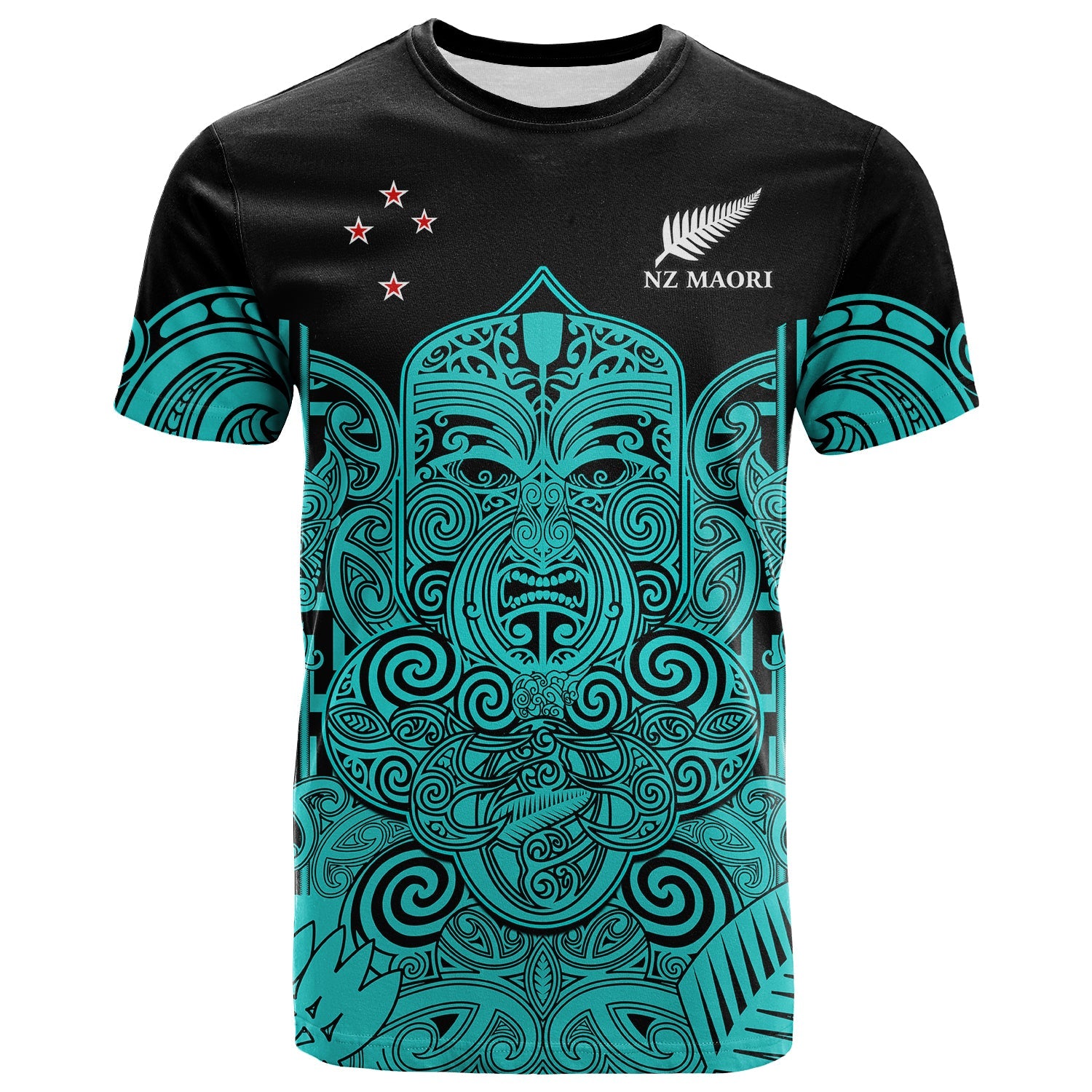 New Zealand Tiki Rugby T-Shirt - NZ Maori Koru Pattern Ver.02 LT14 Turquoise - Polynesian Pride