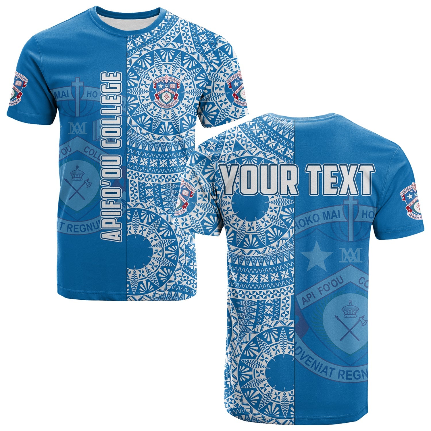 Custom Apifoou Tonga College T Shirt Tongan Ngatu Pattern LT14 Adult Blue - Polynesian Pride