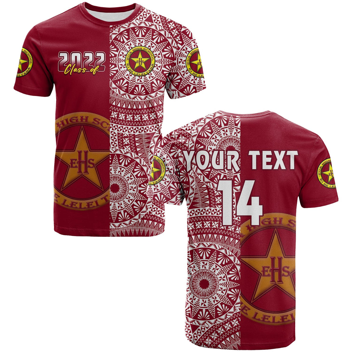 (Custom Text and Number) Tonga Eua High School T Shirt Class of Year Tongan Ngatu Pattern LT14 Adult Maroon - Polynesian Pride