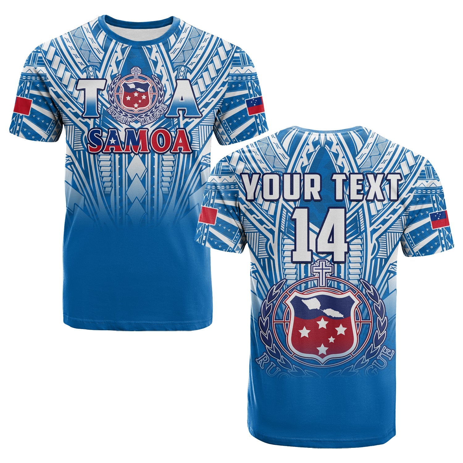 Custom Samoa Rugby T-Shirt - Personalise Toa Samoa Polynesian Pacific Blue Version LT14 Blue - Polynesian Pride