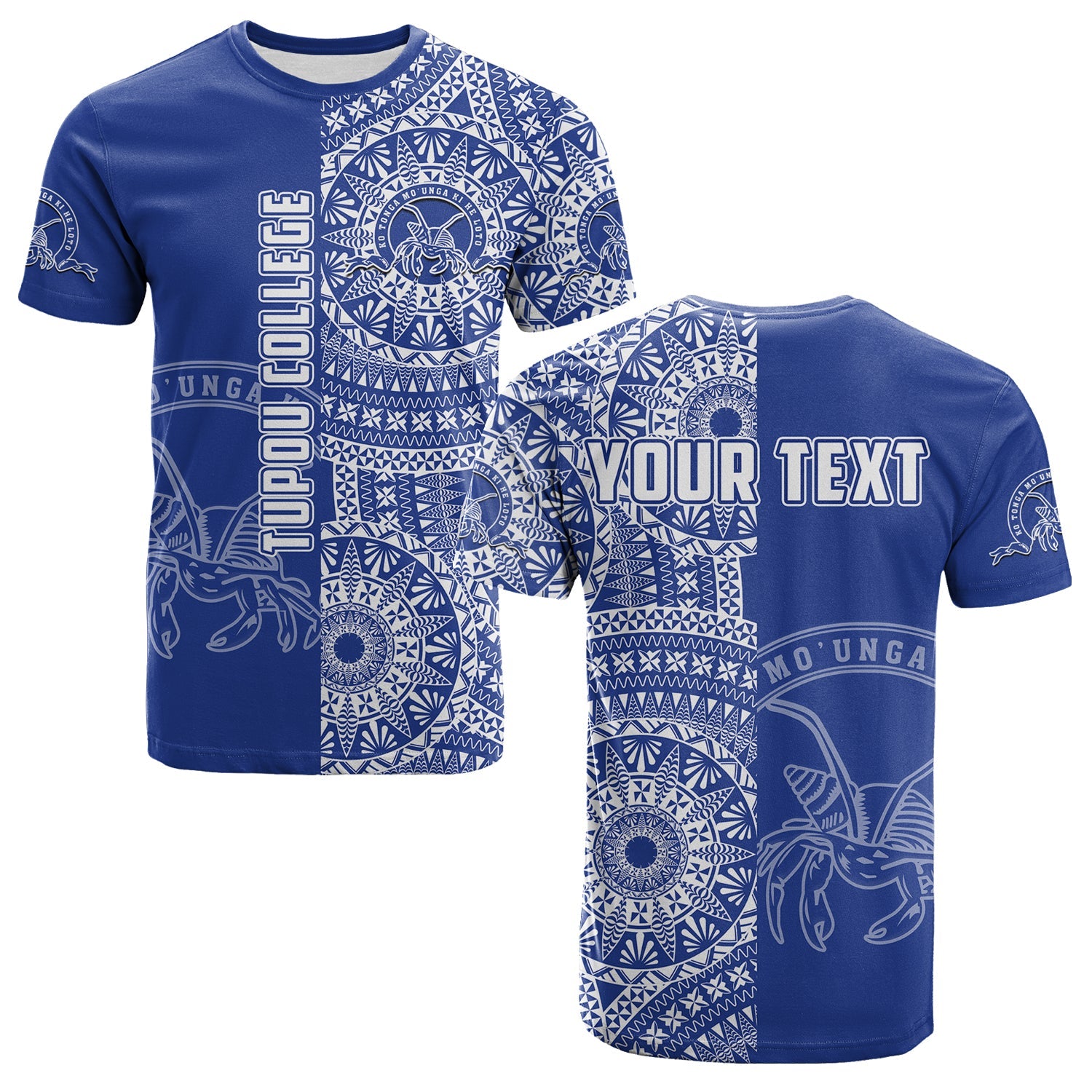 Custom Tupou Tonga College T Shirt Tongan Ngatu Pattern LT14 Adult Blue - Polynesian Pride