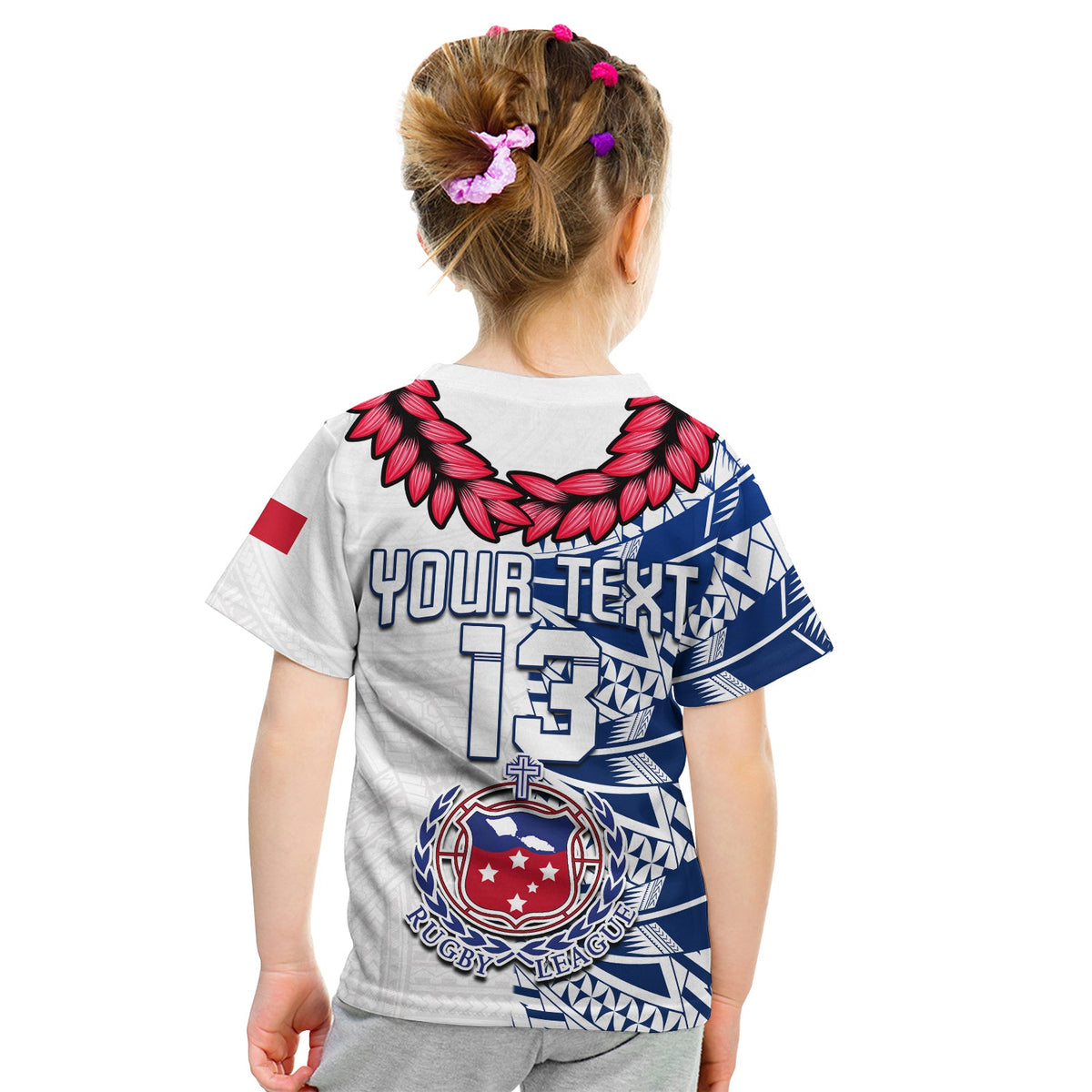 (Custom Personalise Text and Number) Toa Samoa Rugby T Shirt KID Siamupini Ula Fala White LT13 - Polynesian Pride