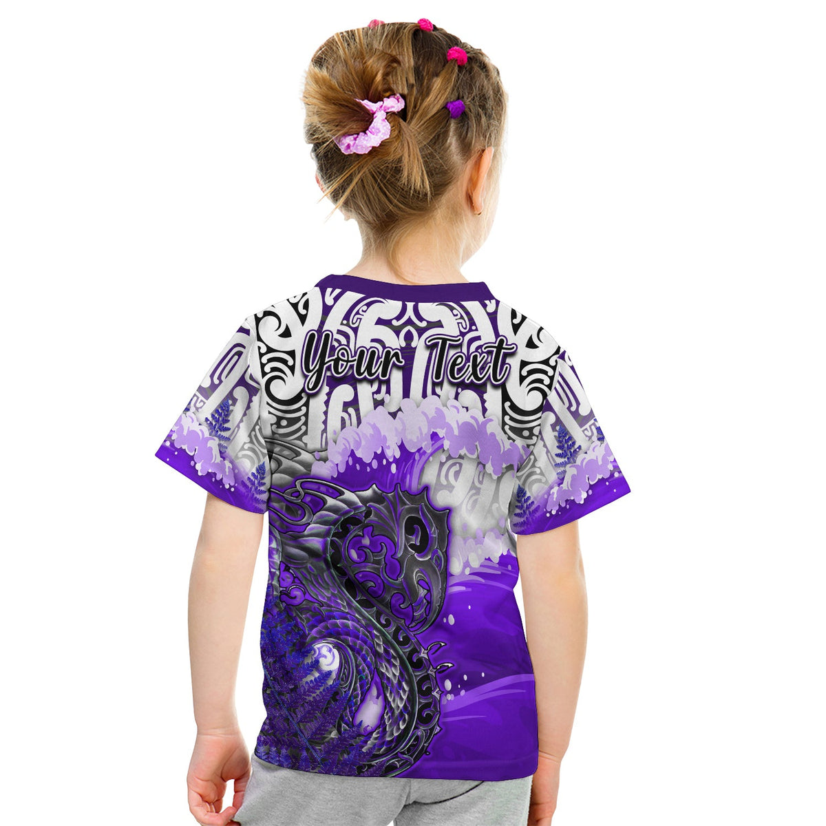 Custom Manaia Maori T Shirt Fern Aotearoa Purple Waves LT13 - Polynesian Pride
