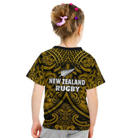 New Zealand Silver Fern Rugby T Shirt KID All Black Gold NZ Maori Pattern LT13 - Polynesian Pride