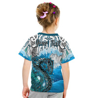 (Custom Personalised) Manaia Maori T Shirt KID Fern Aotearoa Blue Waves LT13 - Polynesian Pride