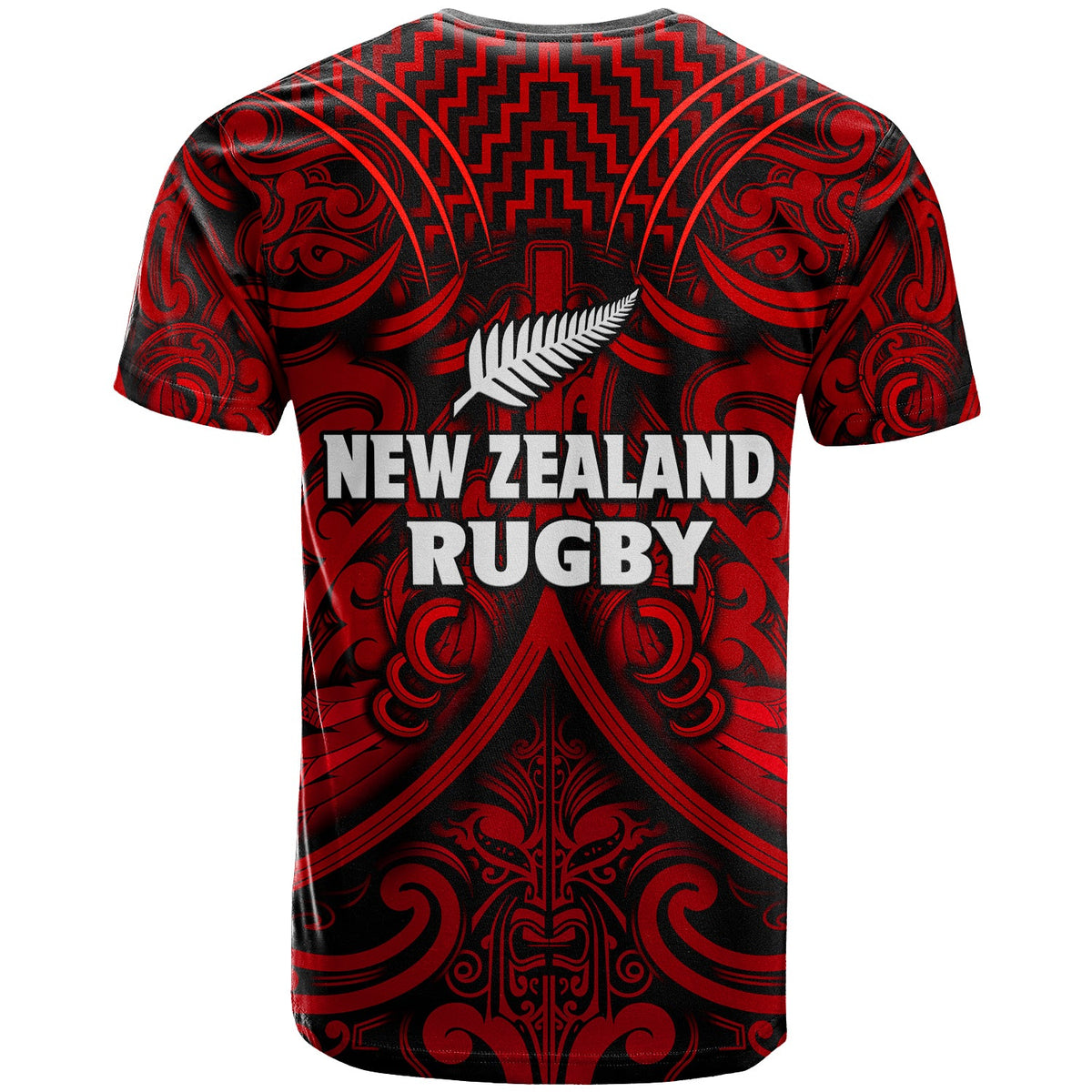 New Zealand Silver Fern Rugby T Shirt All Black Red NZ Maori Pattern LT13 - Polynesian Pride