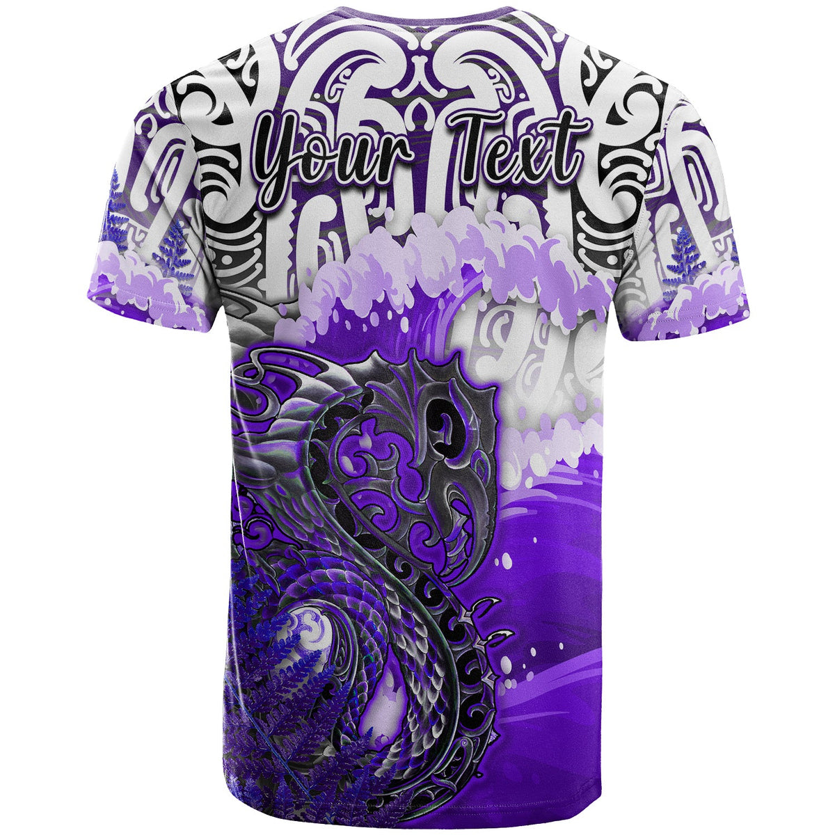Custom Manaia Maori T Shirt Fern Aotearoa Purple Waves LT13 - Polynesian Pride