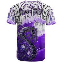 Custom Manaia Maori T Shirt Fern Aotearoa Purple Waves LT13 - Polynesian Pride