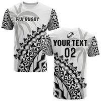(Custom Text and Number) Fiji Rugby T Shirt Fijian Cibi Dance Tapa Pattern White LT14 Adult White - Polynesian Pride