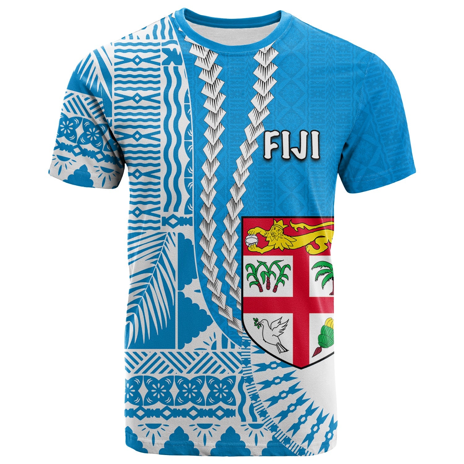 Custom Fiji T Shirt Masi Tapa Patterns Blue Style LT6 Blue - Polynesian Pride