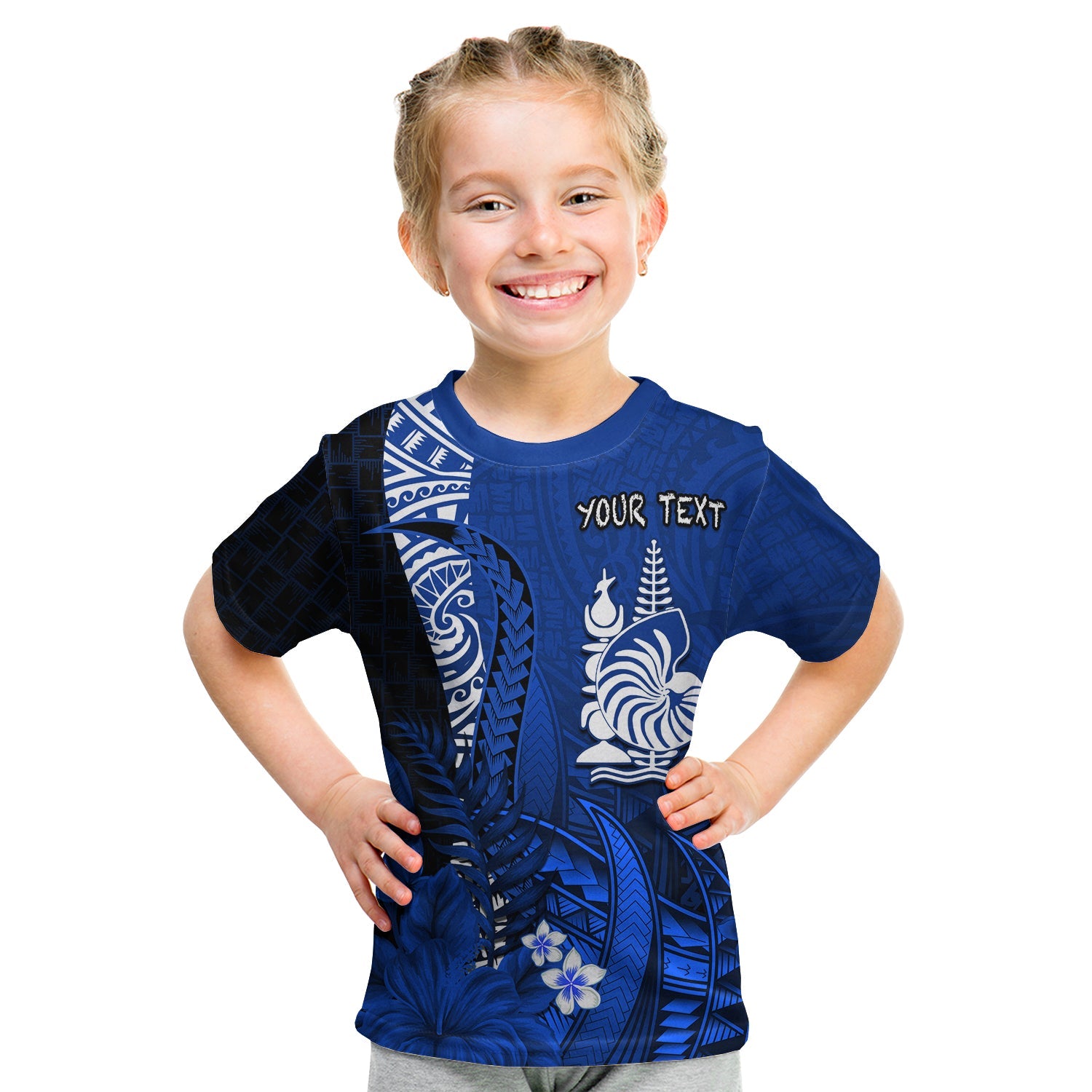 (Custom Personalised) New Caledonia T Shirt KID Nautilus Blue Polynesian Hibiscus LT13 - Polynesian Pride