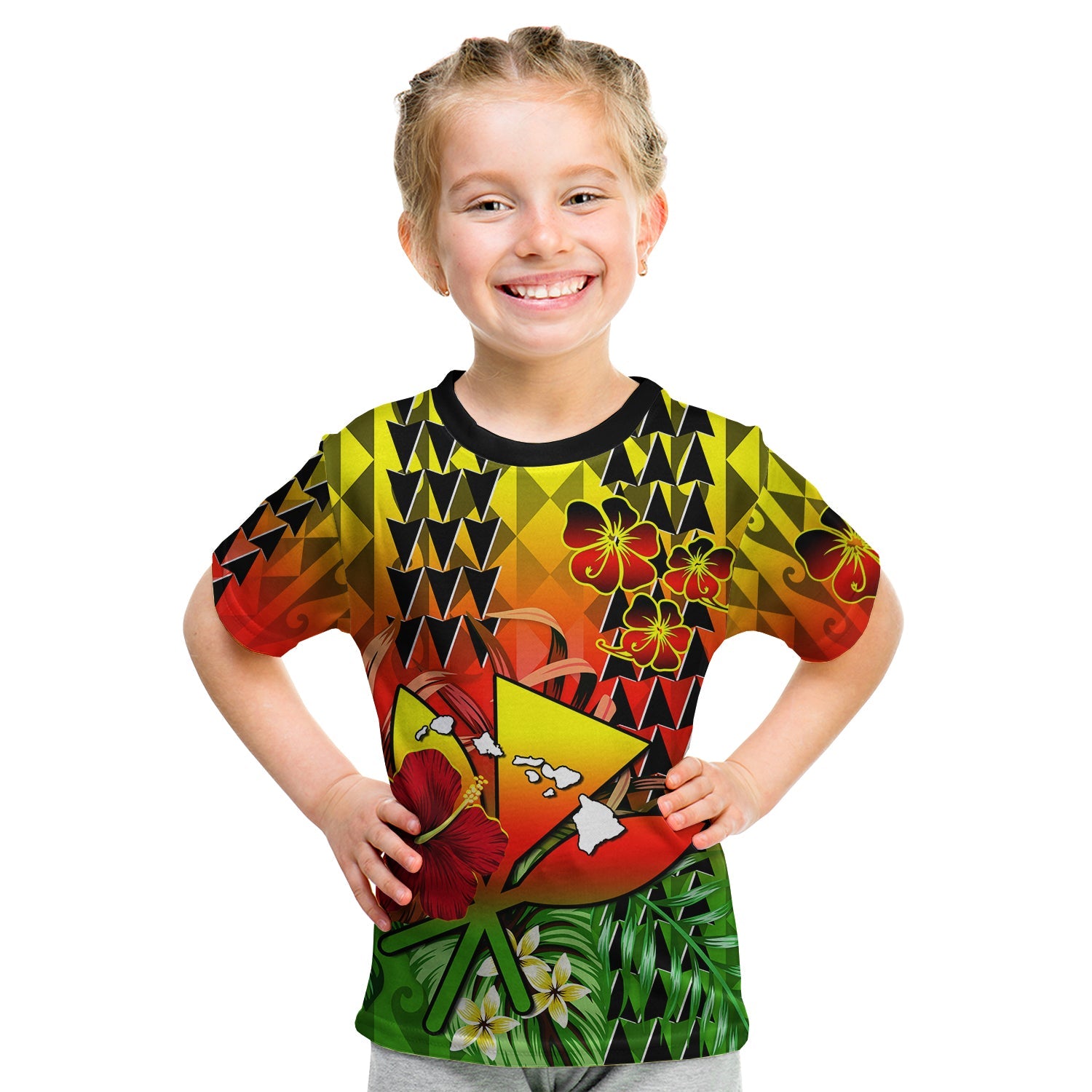 Hawaii Flowers T Shirt KID Color Tribal Pattern Hawaiian LT13 Youth XL Size14 - Polynesian Pride