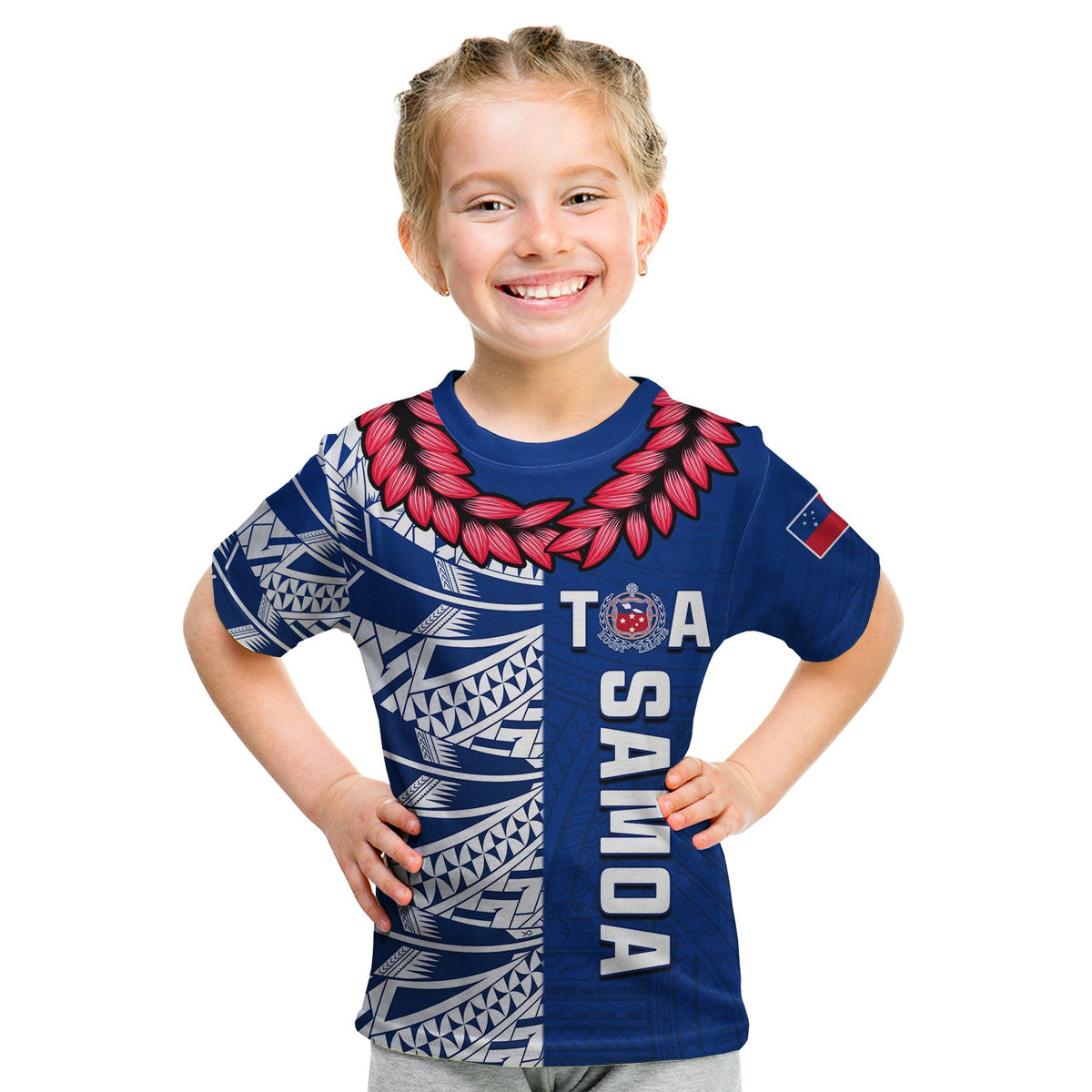 (Custom Personalise Text and Number) Toa Samoa Rugby T Shirt KID Siamupini Ula Fala Blue LT13 - Polynesian Pride