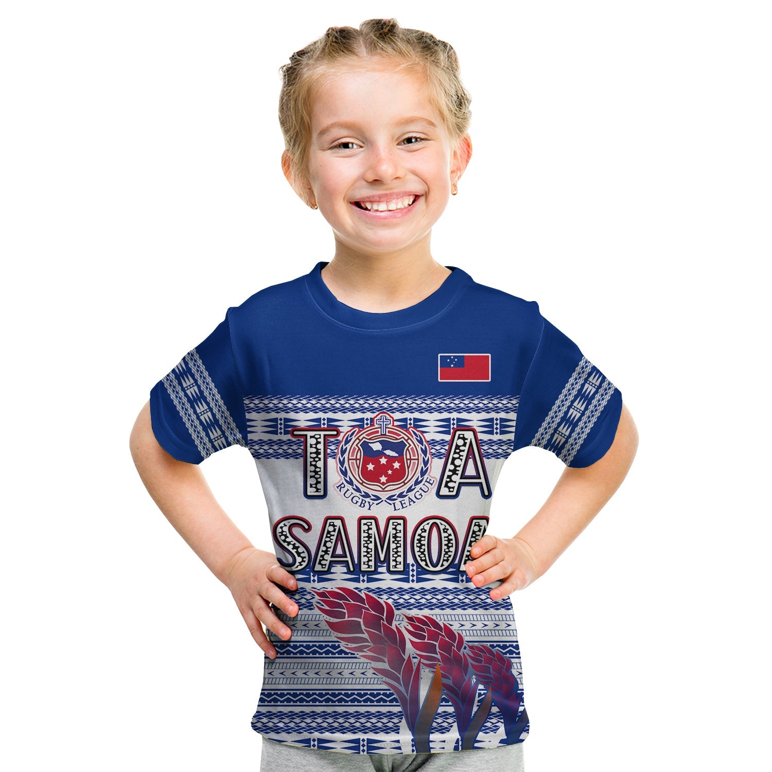 Toa Samoa Rugby T Shirt KID Uso Aso Uma Go Champions White LT13 Youth XL Size14 - Polynesian Pride