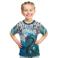 (Custom Personalised) Manaia Maori T Shirt KID Fern Aotearoa Blue Waves LT13 Youth XL Size14 - Polynesian Pride