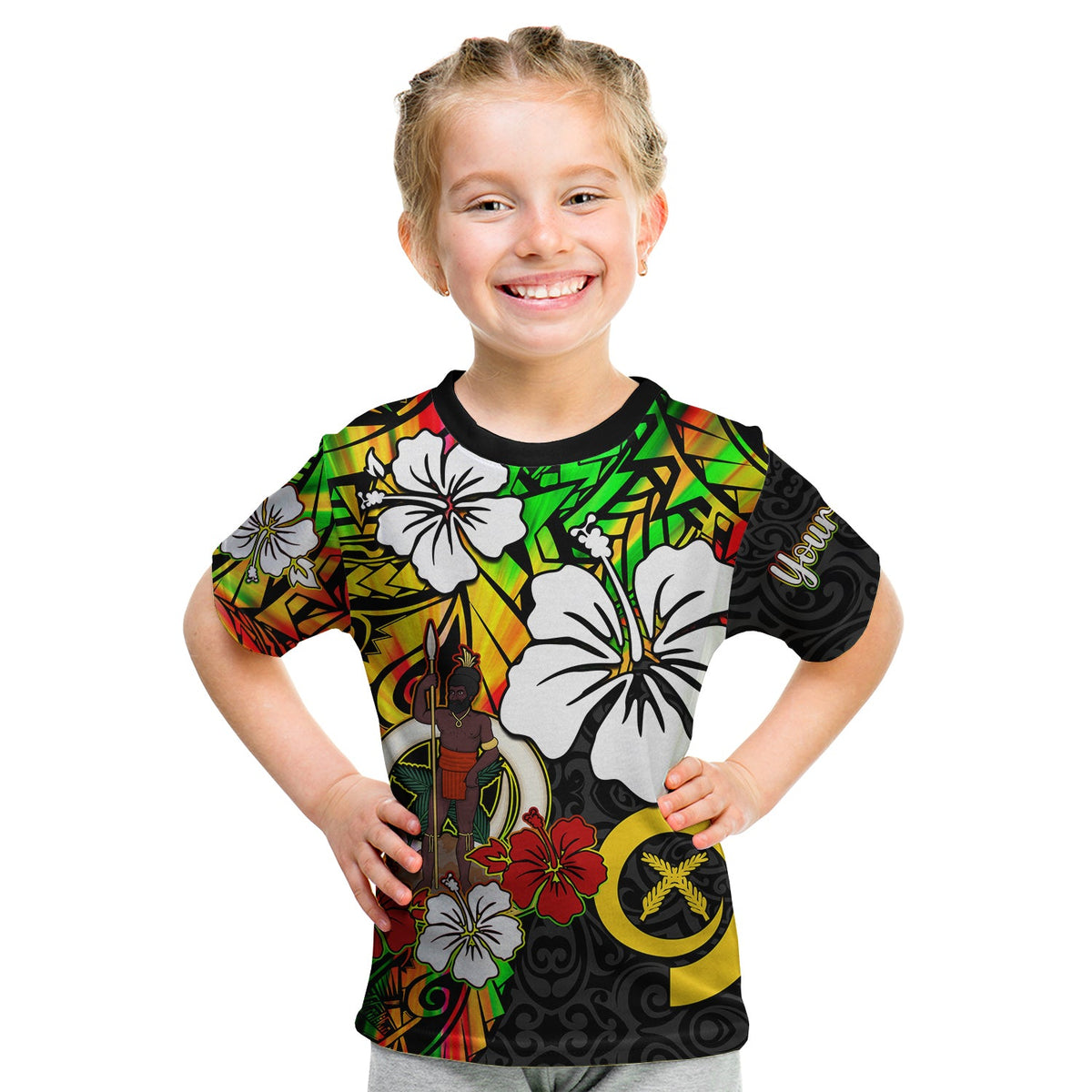 (Custom Personalised) Vanuatu T Shirt KID Polynesia Tie Dye Hibiscus Flowers LT13 Youth XL Size14 - Polynesian Pride