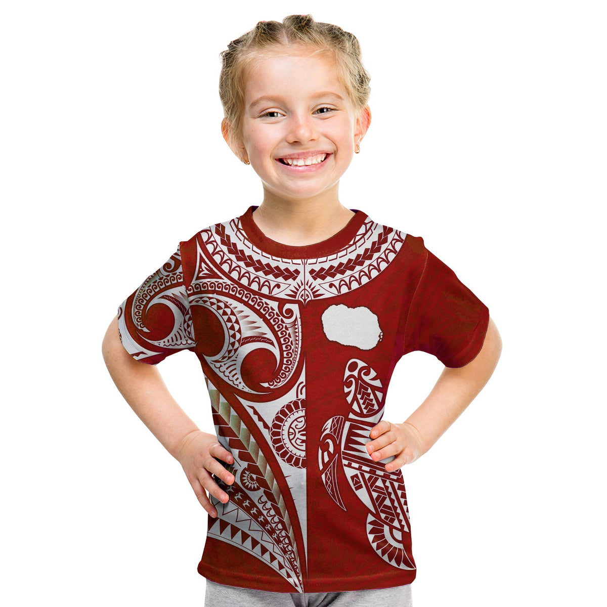 Rarotonga Cook Islands T Shirt KID Turtle and Map Style Red LT13 Youth XL Size14 - Polynesian Pride