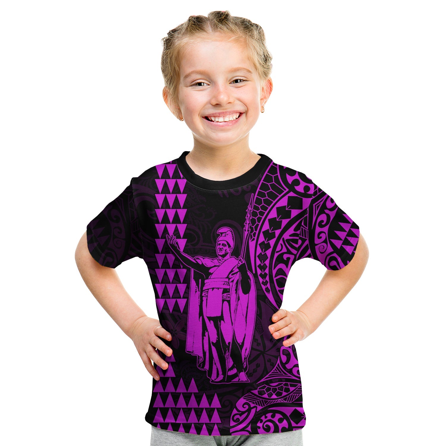 Hawaii Day Kakau T Shirt KID Proud To Be Hawaiian Purple King Kamehameha and Kanaka Maoli LT13 Youth XL Size14 - Polynesian Pride