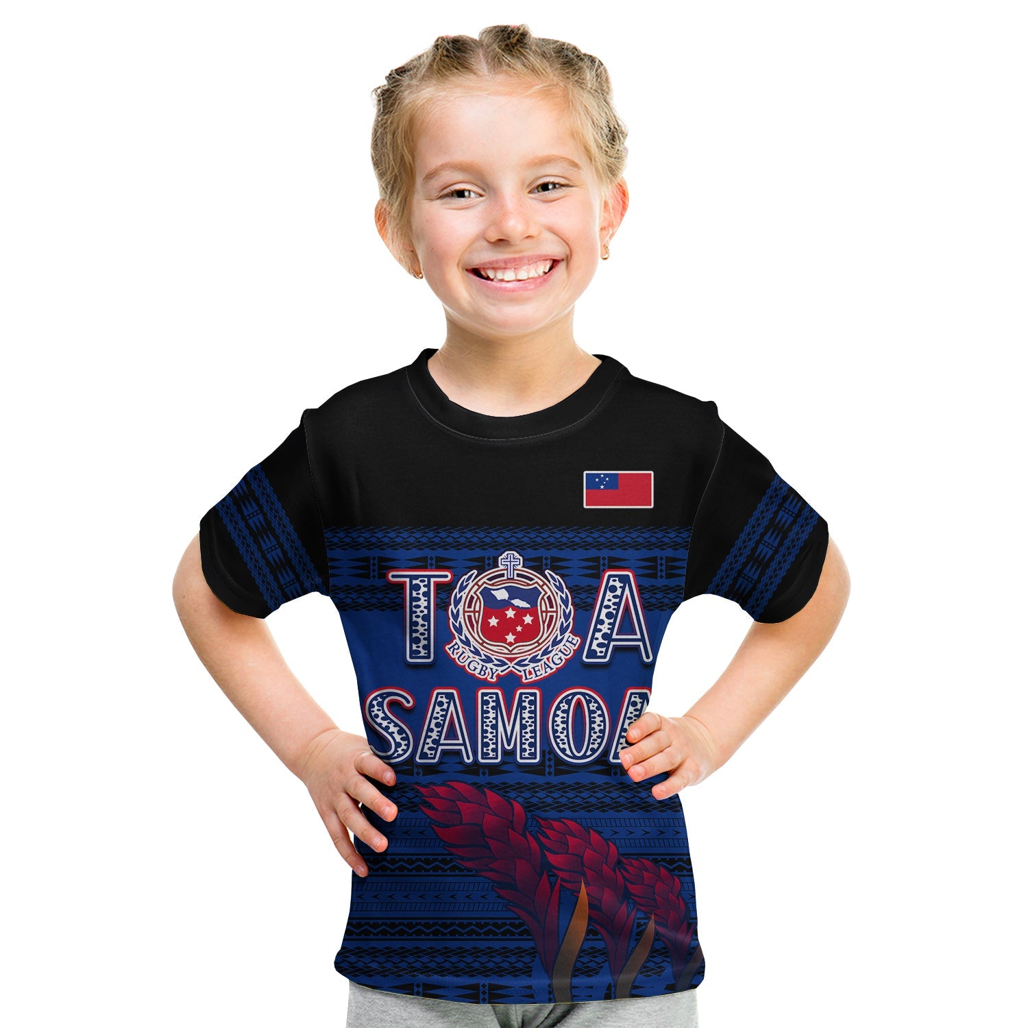 Toa Samoa Rugby T Shirt KID Uso Aso Uma Go Champions Blue LT13 Youth XL Size14 - Polynesian Pride