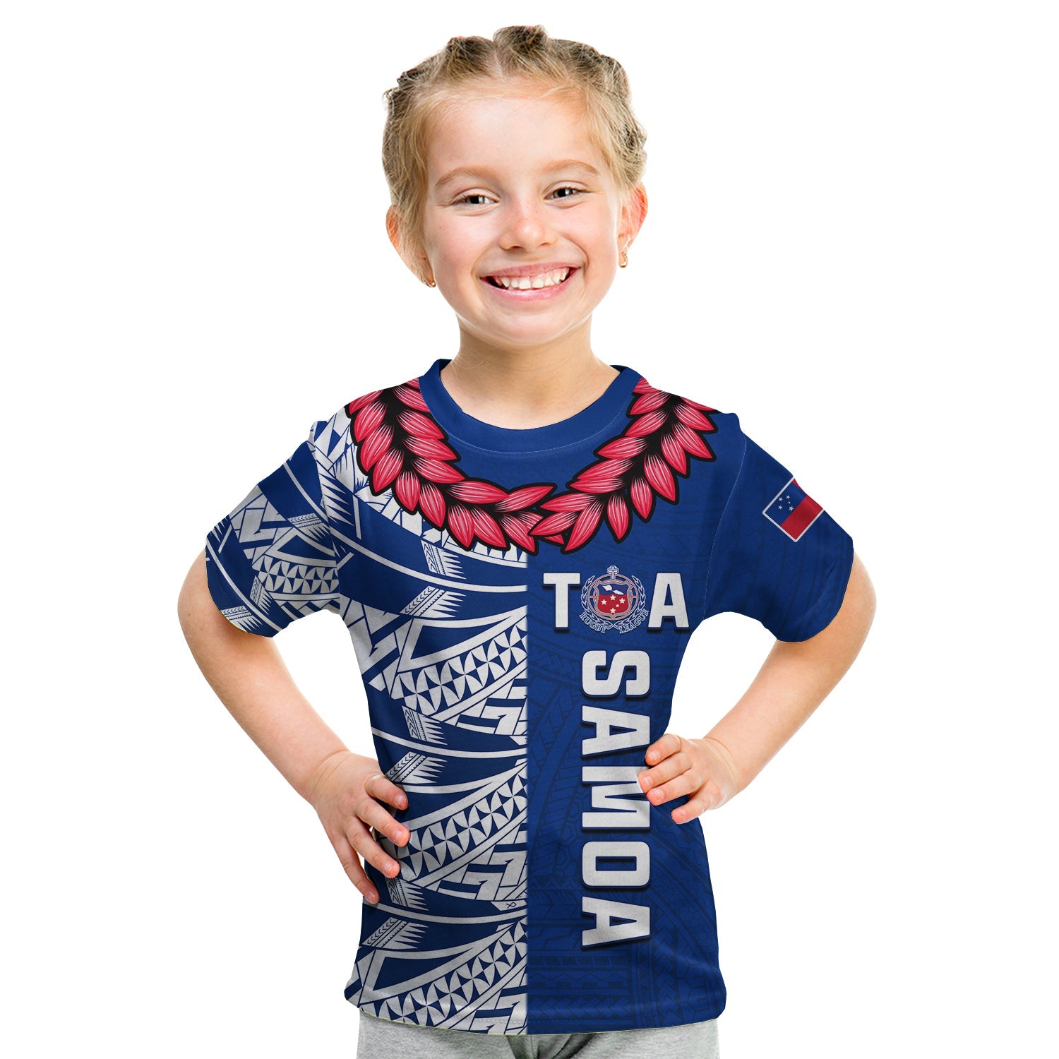 Toa Samoa Rugby T Shirt KID Siamupini Ula Fala Blue LT13 Youth XL Size14 - Polynesian Pride