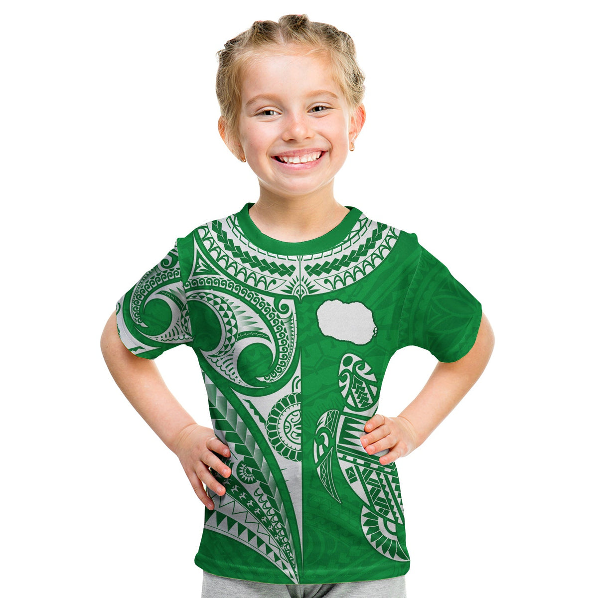 Rarotonga Cook Islands T Shirt KID Turtle and Map Style Green LT13 Youth XL Size14 - Polynesian Pride