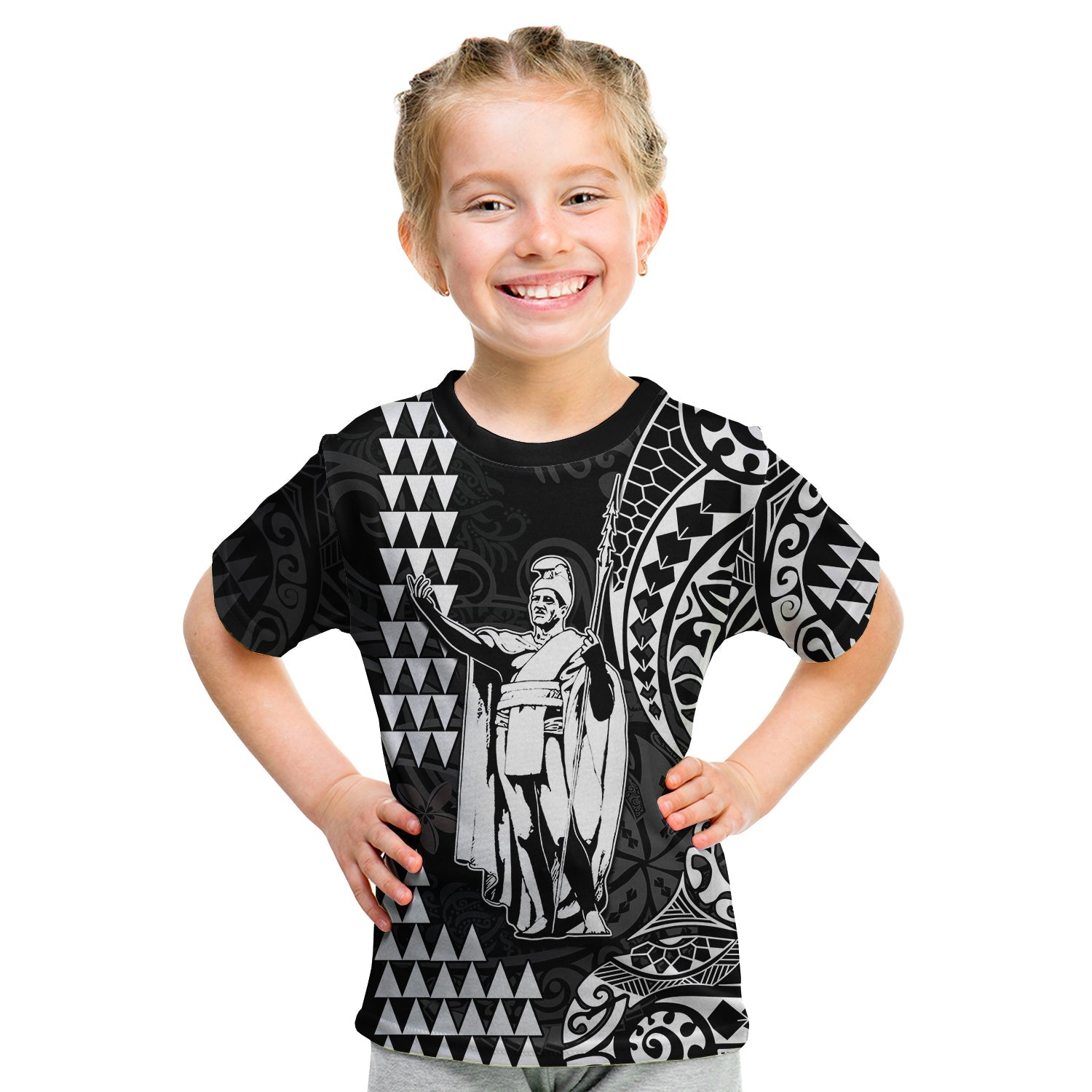 Hawaii Day Kakau T Shirt KID Proud To Be Hawaiian Black King Kamehameha and Kanaka Maoli LT13 Youth XL Size14 - Polynesian Pride