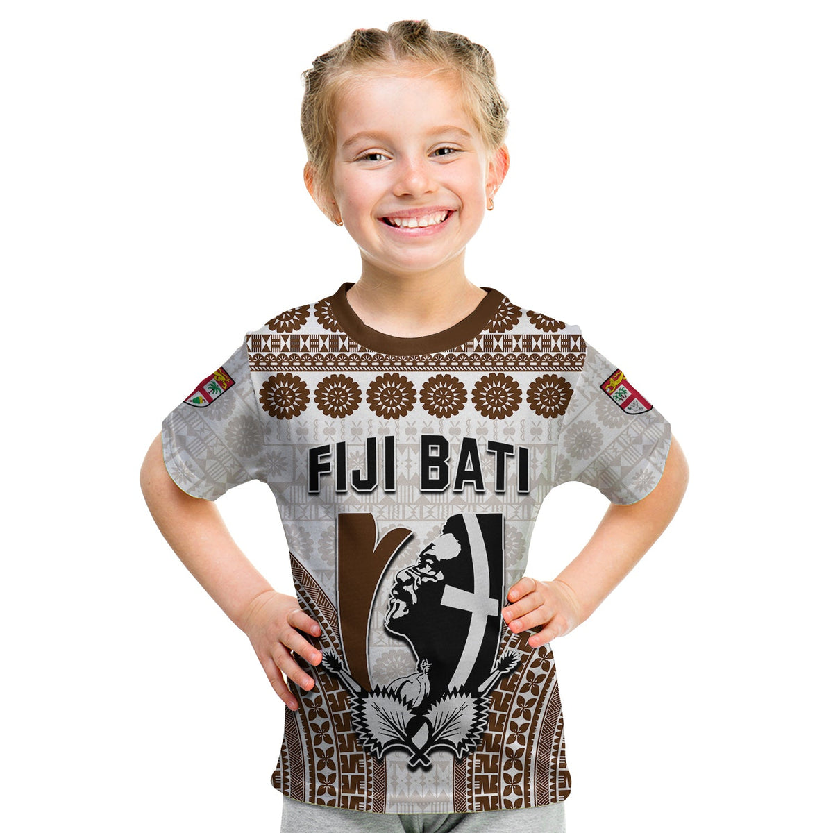 Custom Personalised Fiji Rugby Bati T Shirt KID Proud Tapa Pattern LT13 Youth XL Size14 - Polynesian Pride