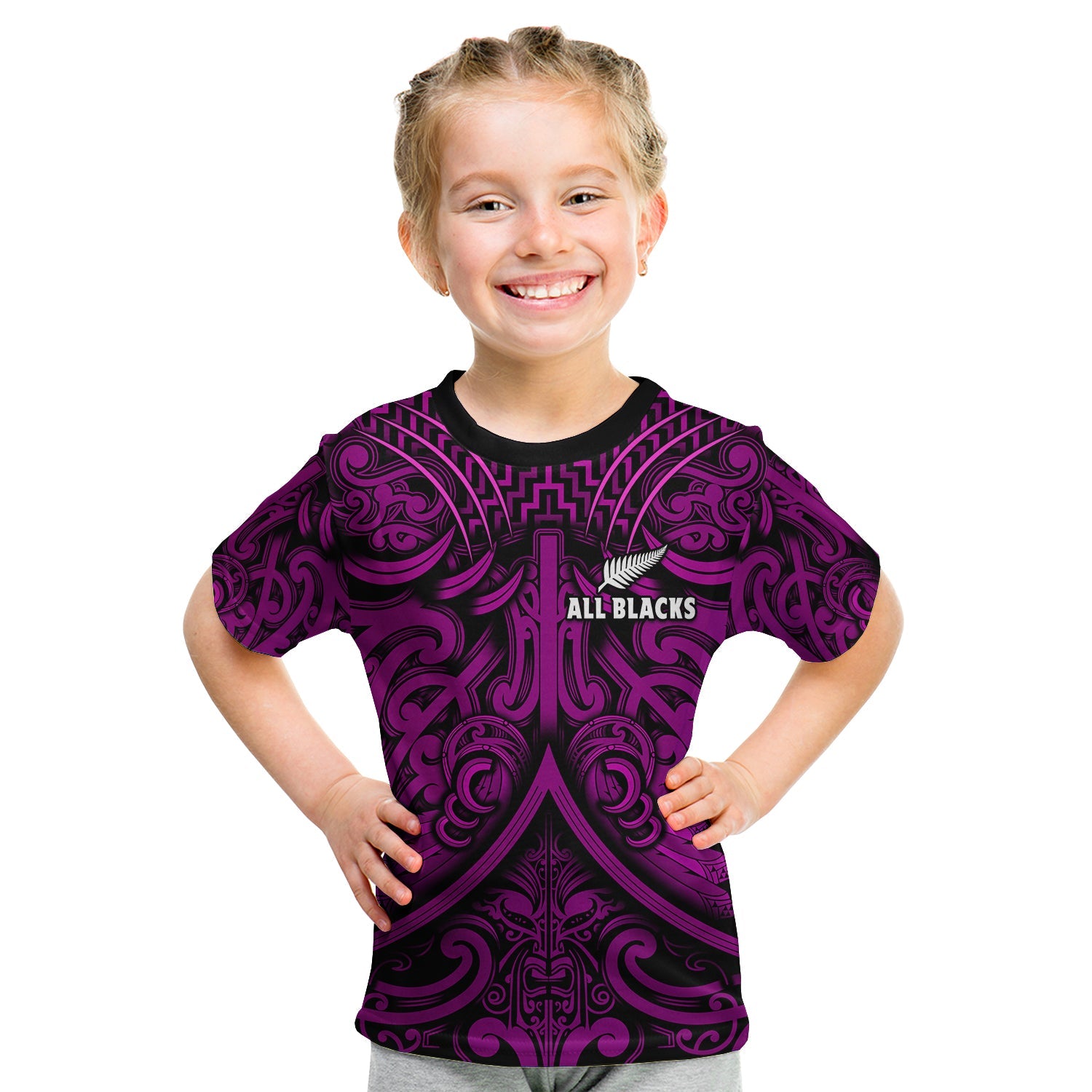 New Zealand Silver Fern Rugby T Shirt KID All Black Purple NZ Maori Pattern LT13 - Polynesian Pride