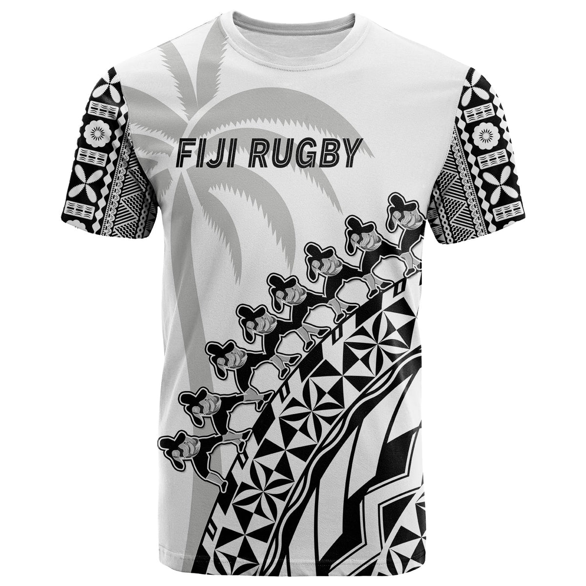 (Custom Text and Number) Fiji Rugby T Shirt Fijian Cibi Dance Tapa Pattern White LT14 - Polynesian Pride