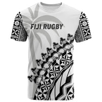 (Custom Text and Number) Fiji Rugby T Shirt Fijian Cibi Dance Tapa Pattern White LT14 - Polynesian Pride