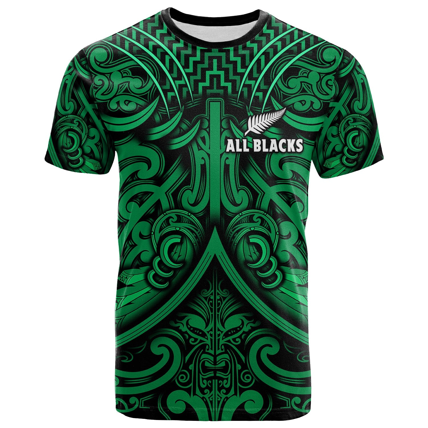 New Zealand Silver Fern Rugby T Shirt All Black Green NZ Maori Pattern LT13 Green - Polynesian Pride