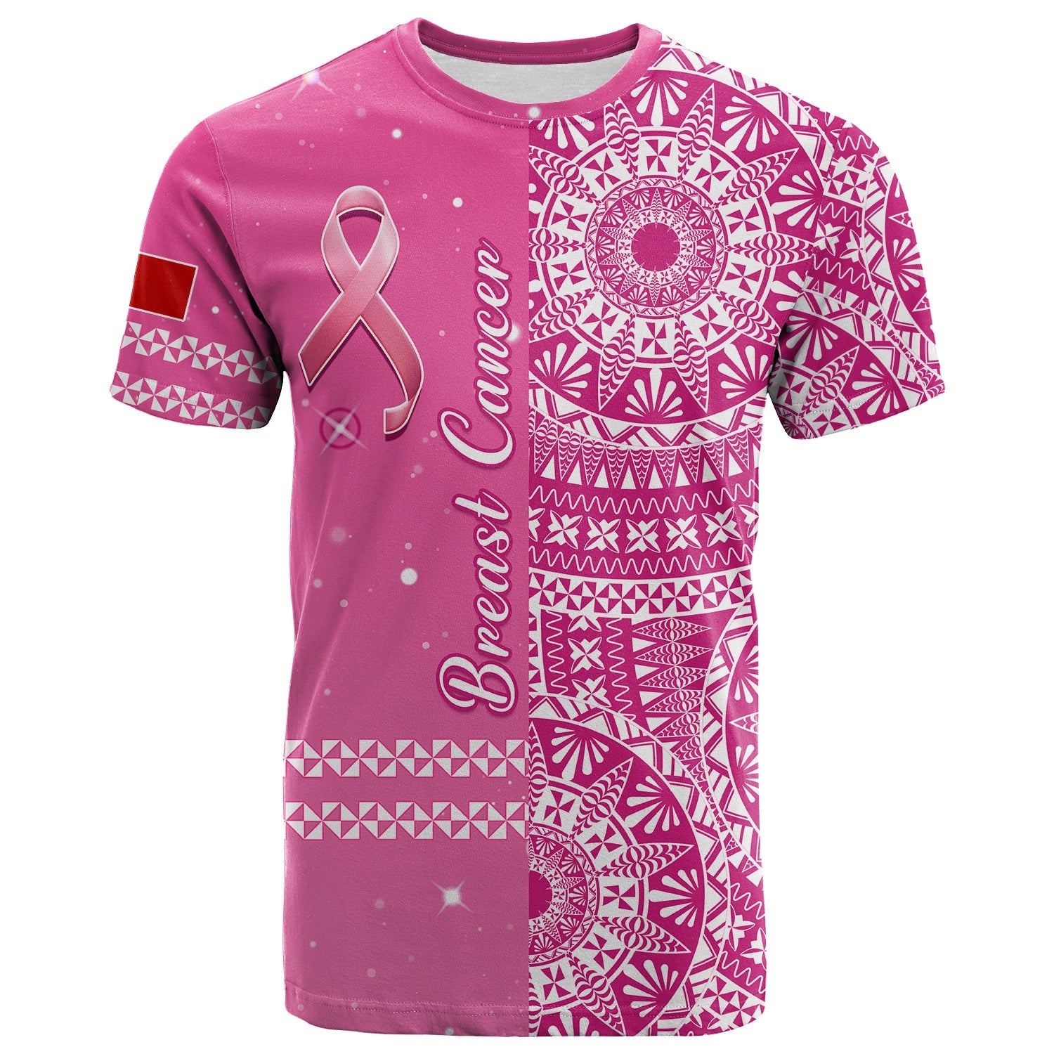 Tonga Breast Cancer T Shirt Tongan Ngatu Pattern No One Fights Alone LT14 Adult Pink - Polynesian Pride