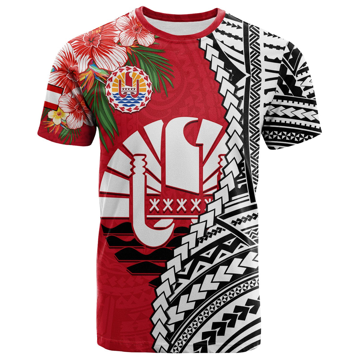 Custom Tahiti Islands T Shirt Polynesian Shark Mix Tropical Flowers LT14 - Polynesian Pride