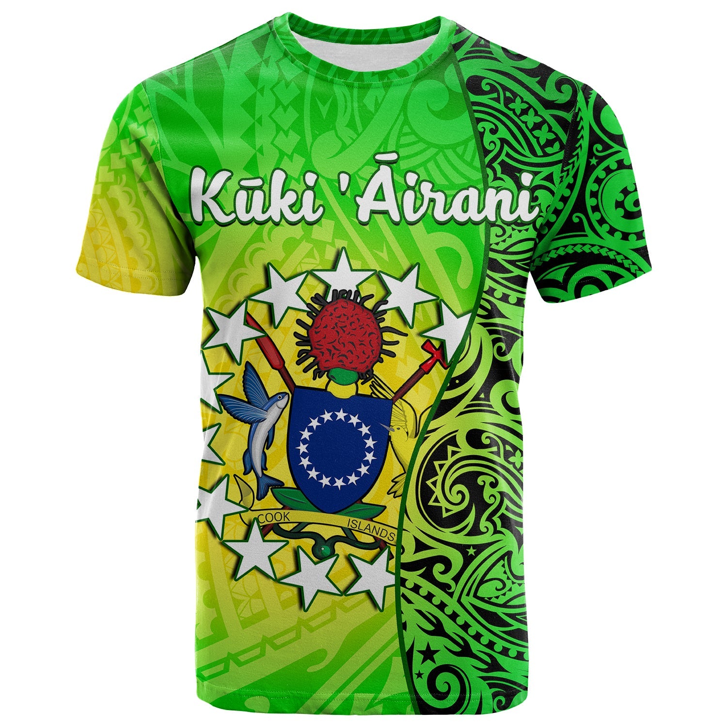 Cook Islands T Shirt Coat of Arms Turtle Polynesian LT14 Adult Green - Polynesian Pride